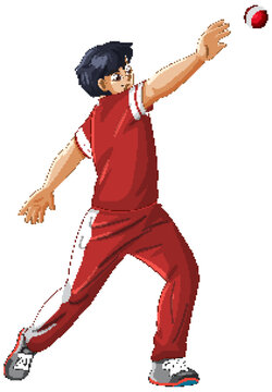 Anime Style Illustration of a Cricket Player Catching a Red Ball