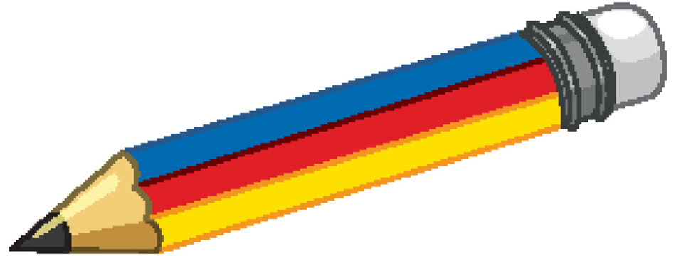 Colorful Three Color Striped Pencil with Eraser Vector Illustration