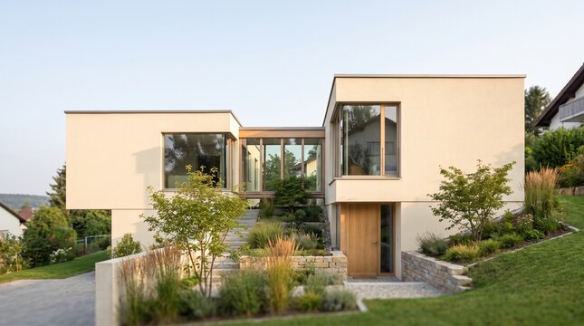 Contemporary split-level garden house with stepped terraces