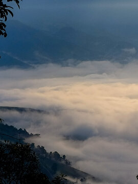 The sea of mist in the morning at Lerkwador Mountain or Mountain of Faith, Tak province, Thailand