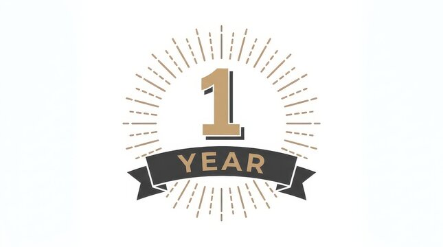 Elegant 1 Year Anniversary Graphic Design with Golden Number One and Ribbon for Milestone Celebration