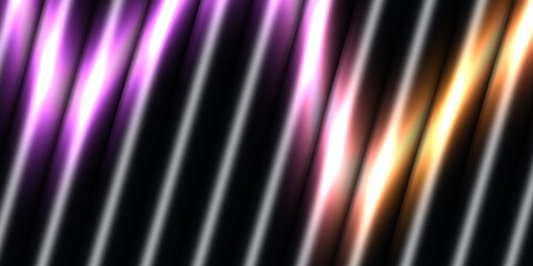 Fototapeta premium Vibrant Purple and Gold Neon Light Streaks on a Dark Diagonal Stripe Pattern Background