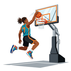 Male basketball player jumping to score a slam dunk into the hoop on transparent background © siti