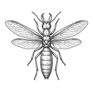 Isolated Engraved Winged Insect Illustration