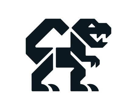 Geometric trex dinosaur icon, minimalist vector illustration