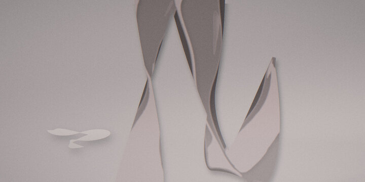Playful black and white spiral ribbons suggest a nebula with candy-like contrast and soft grain.