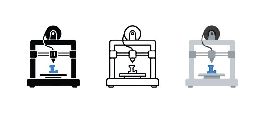 3D printer icons showing various stages of printing process with transparent background