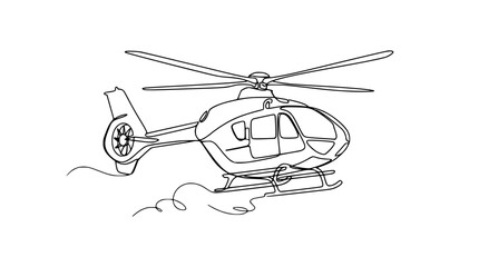 Continuous line drawing of a modern helicopter in flight, isolated on transparent background © Wesi