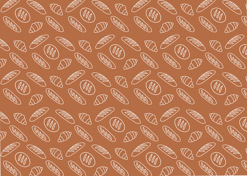 Seamless bakery. Bakery illustration pattern with brown background. Food packaging, menu illustration hand drawn print ads. Food business, bakeshop