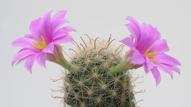 Cactus flower opening time-lapse, isolated on clean background.