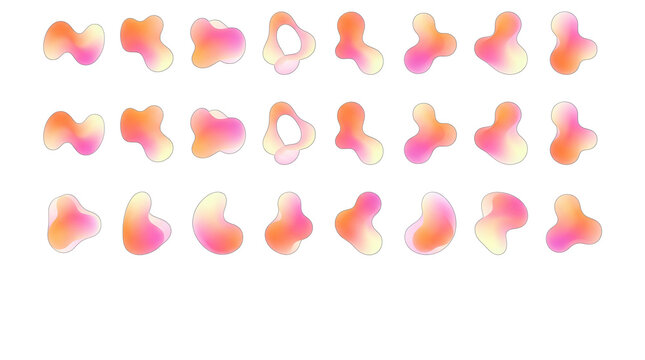 Collection of abstract colorful shapes resembling amoebas or cells on a white background