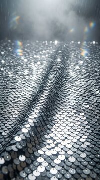 Dramatic silver sequin texture with water drops and rain