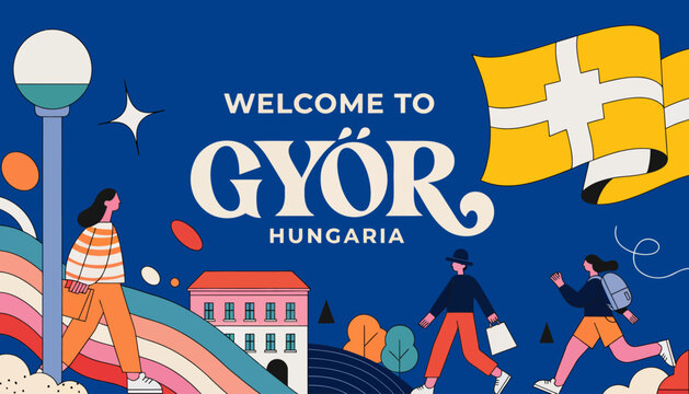 Welcome to Gyor, Hungary travel illustration