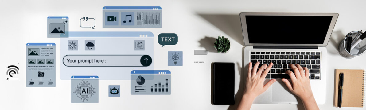 Prompt driven AI interface enabling text, image vision, audio and media video data neural asset and tool in smart creation chat workspace edit. Future NLP AI native visual reasoning omni model. Corpus