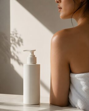 Minimalist Body Lotion Advertisement with Woman in Natural Light