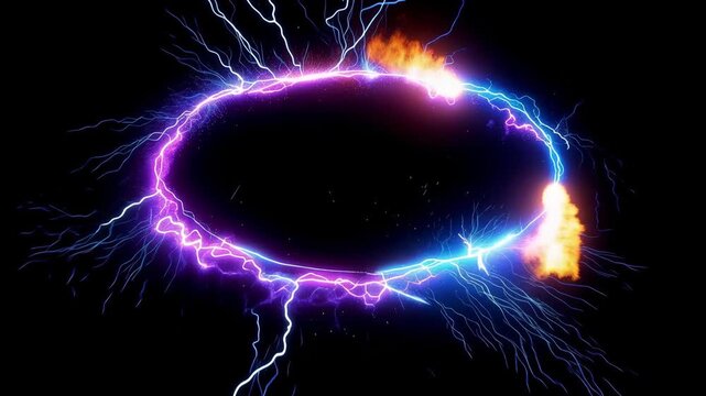 Glowing Plasma Circle with Powerful Electric Bolts