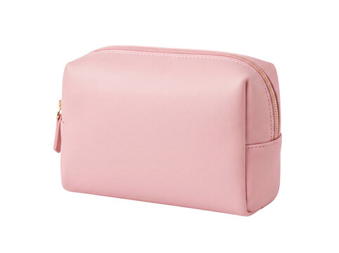 Pink cosmetic bag for makeup storage isolated on transparent background