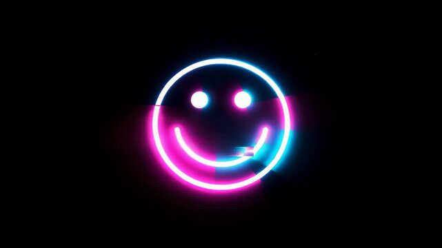 Blue and Pink Neon Happy Face Icon