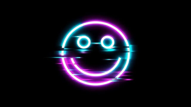 Glowing Neon Smiley Face on Black Background