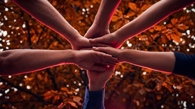 Diverse hands coming together to form circle unity concept.
