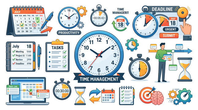 Collection of Time Management and Scheduling Icons for Productivity and Planning.