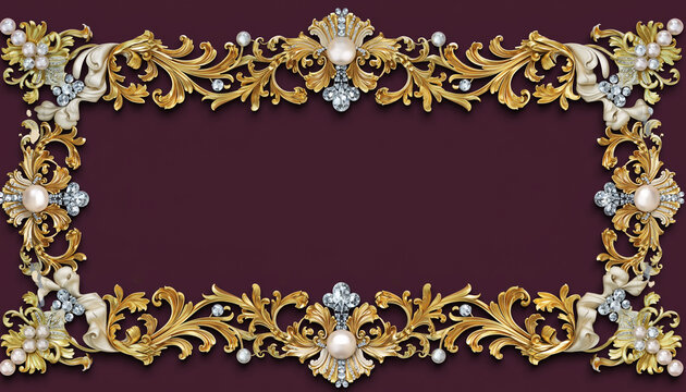 Baroque Gold Scrollwork and Pearl Burgundy Frame