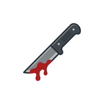 Sharp knife illustration with red blood on blade for horror and crime scene concept isolated