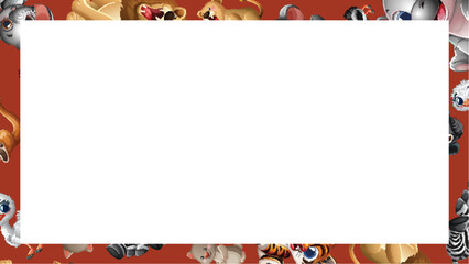 Naklejka premium Cartoon Safari Animal Border with Central White Copy Space