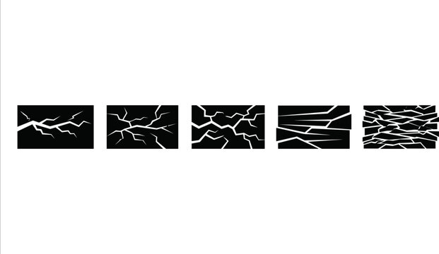 Five black and white icons representing different types of surface cracks