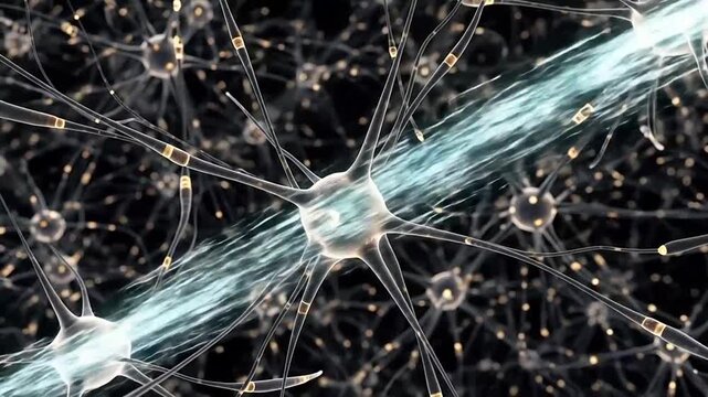 Neurons firing electrical impulses in human brain neural network