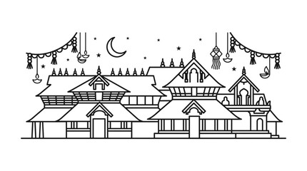 Obraz premium Traditional Indian Temple Architecture Line Art Illustration.