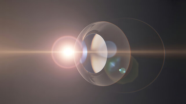 Abstract optical lens flare effect with bright light shining through a circular glass element