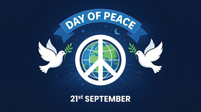 Day of Peace Poster with Peace Symbol and Flying Doves