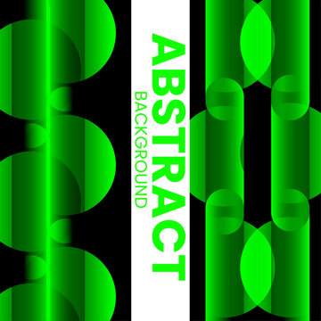 Vibrant Abstract Background Green Vertical Wave Shapes with Layered Circular Forms on Black