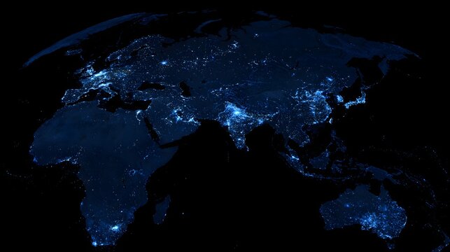 Digital world map glowing with global network connections on dark background, technology concept for cybersecurity, international communication, internet infrastructure, data and global connectivity