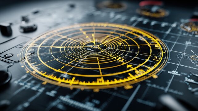 Close-up of an aircraft radar system display on a cockpit panel