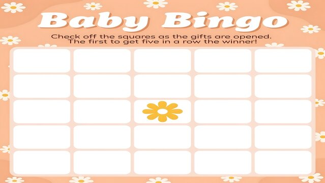 Baby bingo game card template with floral decoration for shower celebration