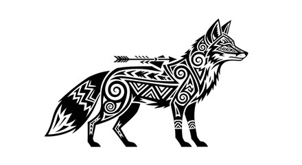 Obraz premium Black and white tribal fox design.