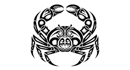 Fototapeta premium Intricate Tribal Crab Tattoo Design in Black and White.