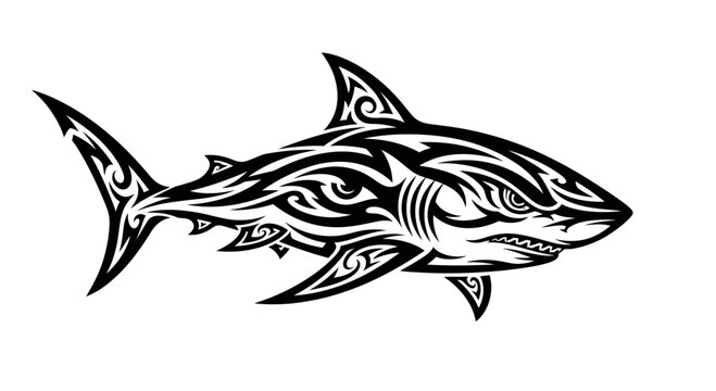 Black and white shark tattoo design.