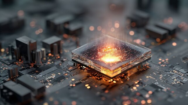 Glowing AI Processor Embedded in Complex Circuitry with Sparks