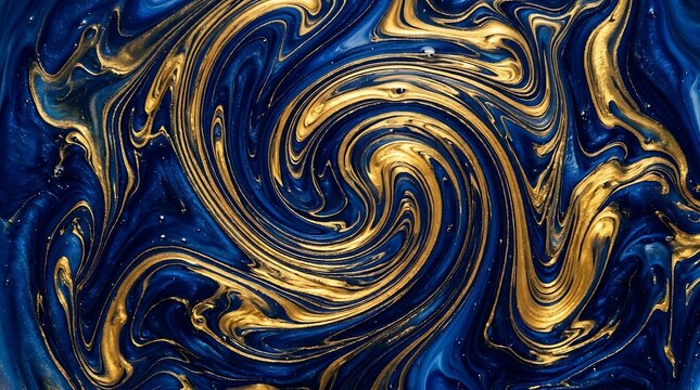 Deep blue and gold fluid marble swirl background