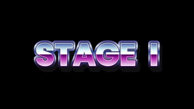 Stage I Title Design with Metallic Chrome and Purple Gradient Effect on a Black Background