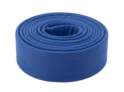 Blue fabric belt or strap rolled up isolated on transparent background