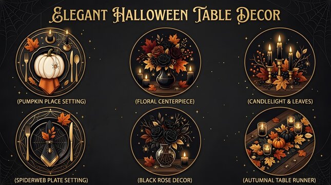Elegant Halloween Table Decor Set with Festive Autumnal Centerpieces and Place Settings