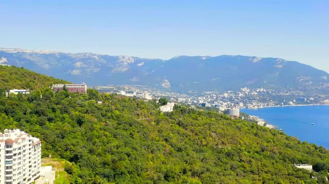 Livadia, Crimea. Livadia Palace - located on the shores of the Black Sea in the village of Livadia in the Yalta region of Crimea. Drone footage