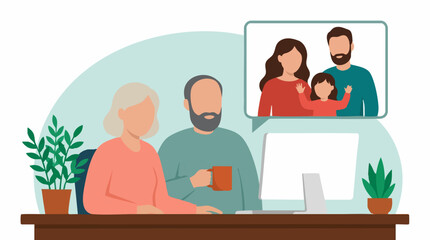 Fototapeta premium Grandparents having a video call with their family and grandchild