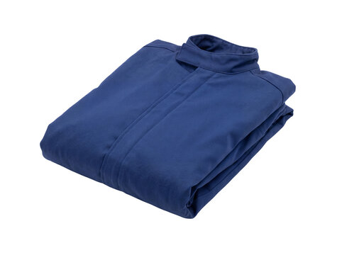 Folded blue work jacket or uniform isolated on transparent background
