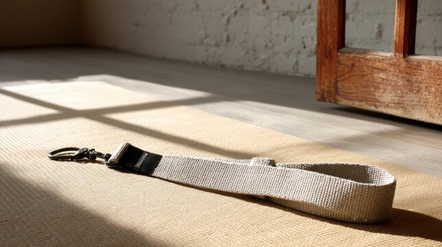 Yoga strap on mat with light and shadow play