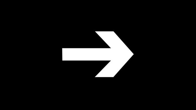 Minimalist white right pointing outline arrow icon on dark black background motion graphics element for modern video editing transitions user interface direction and navigation indicators